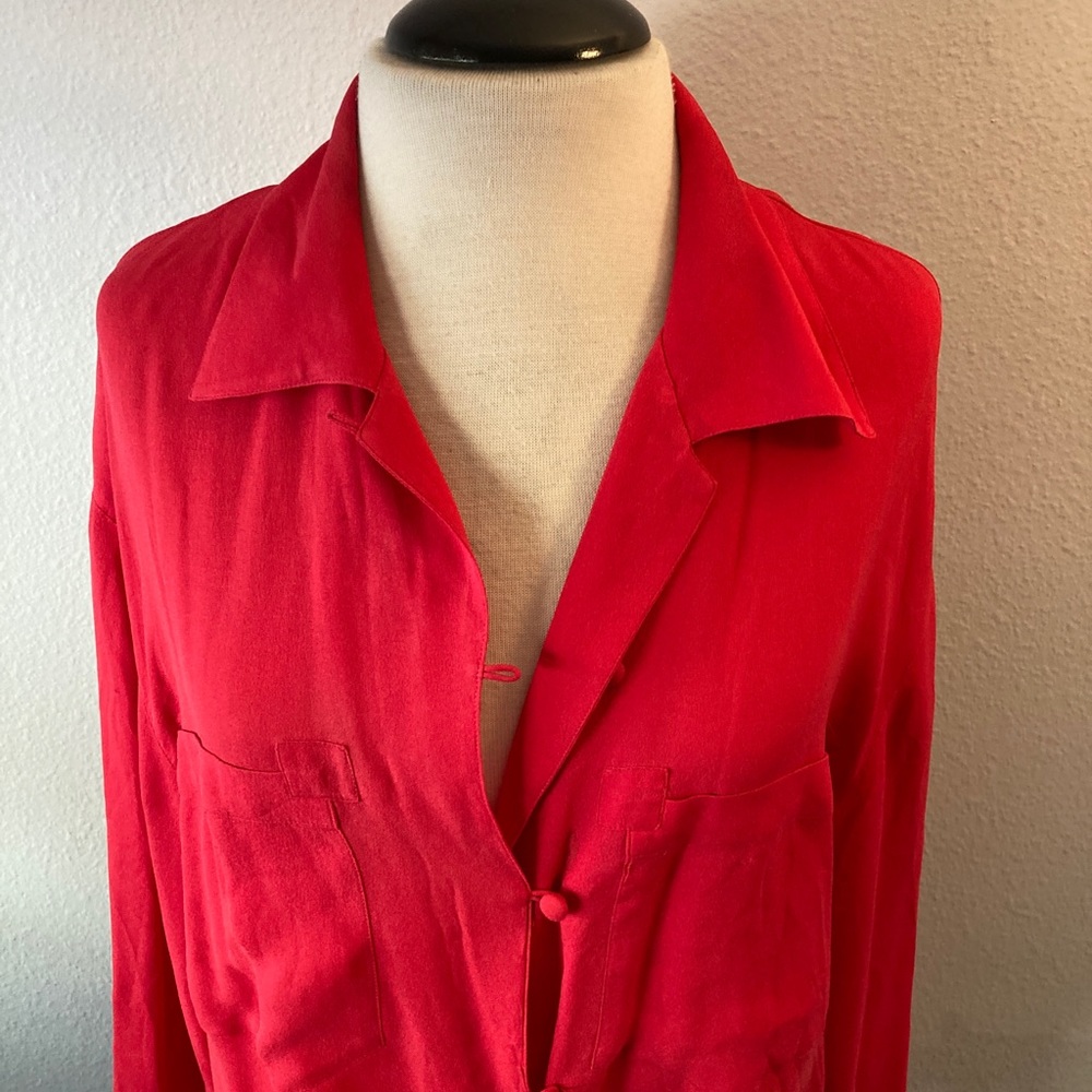 Carole Little Red Silk Button& Loop Front Blouse … - image 2